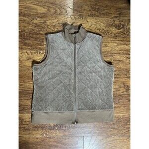 Liz & Co. Diamond-Quilted Velour Zip-Up Vest Taupe XL Vintage